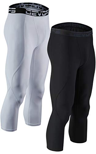 DEVOPS 2 Pack Men's 3/4 Compression Pants Athletic Leggings with Pocket
