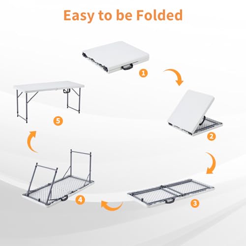 BOOSDEN 4 Foot Folding Table, Portable Rectangle Card Table, Indoor Outdoor Plastic Fold-in-Half Utility Table with Carryi...