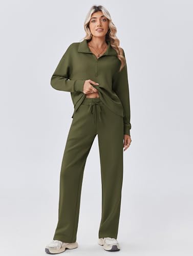 PINSPARK 2 Piece Sets for Women 1/2 Zip Sweatsuit Loose Fit Sweatshirt Straight Leg Pants 2025 Matching Outfit Fall Tracksuit