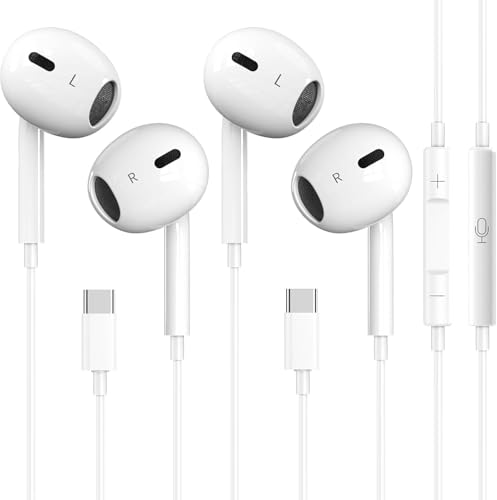 2 Pack-USB C Headphones for iPhone 17/16/15, Type C Earbuds Wired Earbuds with Microphone & Remote Control Noise Cancellin...