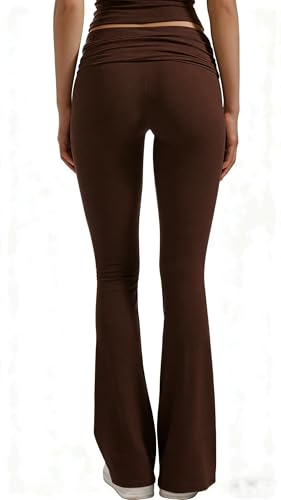 YETOWA High Waisted Ruched Yoga Flare Pants for Women Soft Stretch Casual Lounge Trousers with Flared Legs