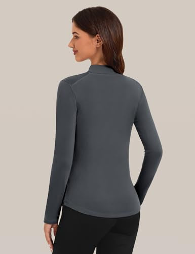 Bonneuitbebe Women's Thermal Top Long Sleeve Fleece Lined Undershirts Mock Neck Stretchy Base Layer Tops Cold Weather