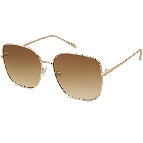 SOJOS Trendy Oversized Square Metal Frame Sunglasses for Women Men Retro Big Flat Lens UV Protection Sunglasses SJ1146