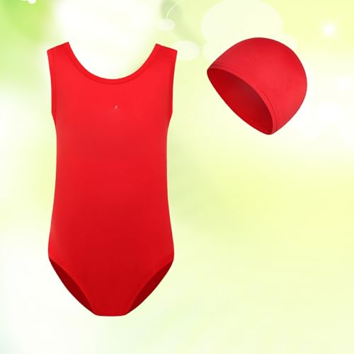 Girls Swimsuit Summer Bathing Suit Beach Solid Cover Up Swimwear Adjustable Straps Cute Swimwear Sets with Swim Cap