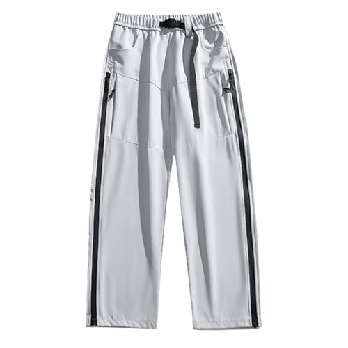 Men's Relaxed Fit Cargo Hiking Pants Elastic Waist Adjustable Side Zipper Pants Casual Climbing Fishing Outdoor Long Trousers