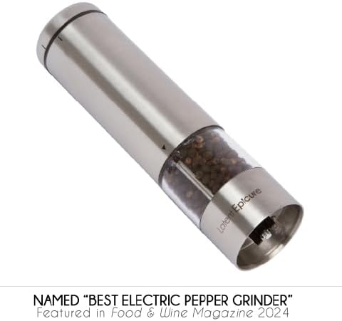 Electric Salt & Pepper Grinder Set – Battery Operated Stainless-Steel Mills & Shakers with Light, Adjustable Ceramic Grinders & Acrylic Rest Tray