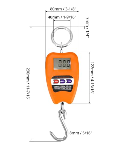 QWORK Hanging Weight Scale, 200kg/440lbs Digital Crane Scales Fish Weighing Scale Aluminum Housing LED Display Scale for F...