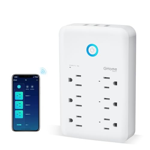 GHome Smart Plug Outlet Extender, USB Wall Charger with 3 Individual Smart Outlets and 3 Smart USB Ports, Works with Alexa...