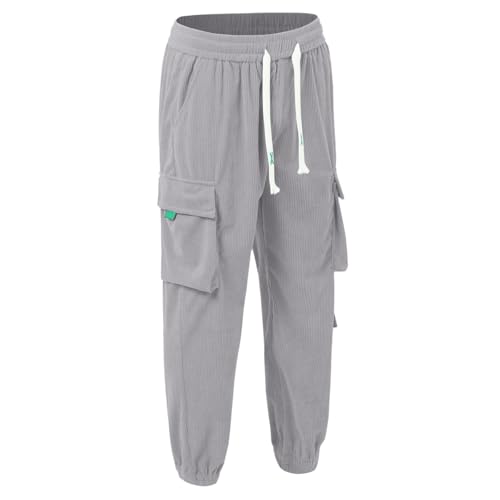 Corduroy Cargo Pants for Men Casual Straight Leg Jogger Athletic Pants 2026 Winter Warm Solid Loose Fit Lightweight Trousers