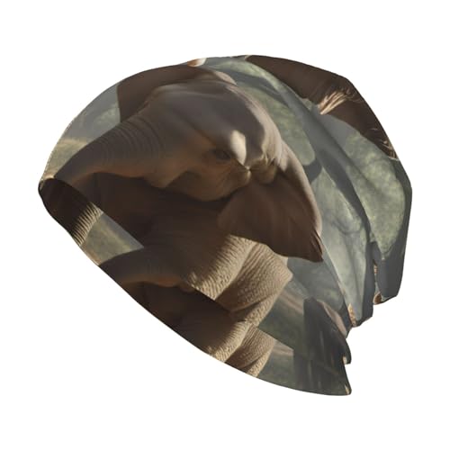 bnvaab Elephant Print Beanie Hat for Men and Women Stretchy Slouchy Winter Warm Cap Headwear Accessory Black