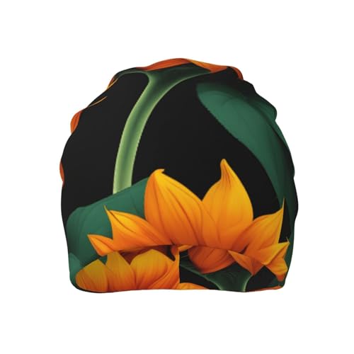 bnvaab Orange Sunflower Wallpaper Print Beanie Hat for Men and Women Stretchy Slouchy Winter Warm Cap Headwear Accessory