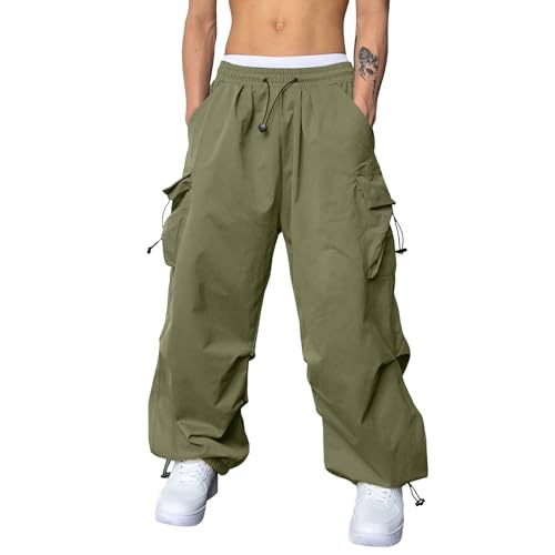 Mens Baggy Cargo Pants Elastic Waist Comfort Fashion Parachute Pants Solid Drawstring Athletic Lightweight Joggers Trousers