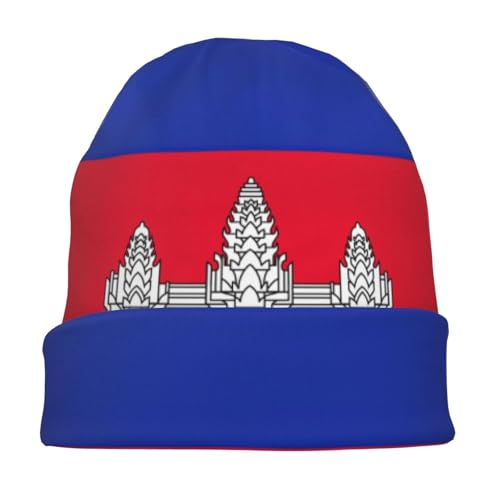sackhg Cambodia Flag Print Winter Beanie Hat Men Women Soft Lightweight Thermal Cap for Outdoor Skiing Wear Black