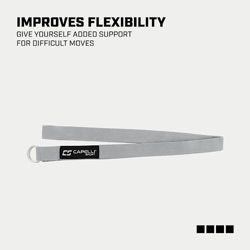 Capelli Sport Yoga Strap Stretch, Fitness and Exercise Elastic Stretching Strap with Steel D-Rings, Grey, 6.5 ft