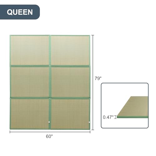 MAXYOYO Japanese Tatami Mat 100% Rush Grass Portable Folding Mat Futon Mattress Firm Traditional Floor Bed 79"x60"x0.47"