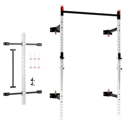 Soozier Folding Squat Rack with Adjustable Pull-Up Bar, 1000 Pounds Capacity Wall Mounted Power Rack, Adjustable Barbell R...