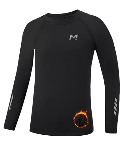 Moozava Boys Compression Thermal Shirt Long Sleeve Fleece Lined Youth Undershirt Kids Football Baseball Soccer Base Layer Top
