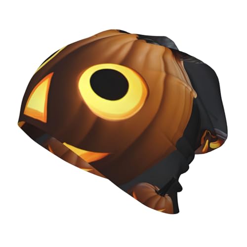 Halloween Owl Ghost Pumpkin 1 Print Beanie Hat Soft Thermal Cap Winter Headwear for Cold Indoor Outdoor Activities Black