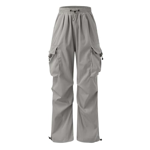 Men's Baggy Cargo Pants Y2K Drawstring Waist Trendy Casual Parachute Pants Athletic Loose Fit Joggers Trousers with Pockets