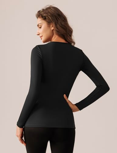 Bonneuitbebe Women's 2 Pack Long Sleeve Thermal Shirts Soft Crewneck Undershirt Tops Lightweight Base Layer Cold Weather
