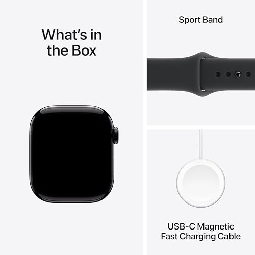 Apple Watch Series 11 [GPS + Cellular 42mm] Smartwatch with Jet Black Aluminum Case with Black Sport Band - S/M. Sleep Sco...