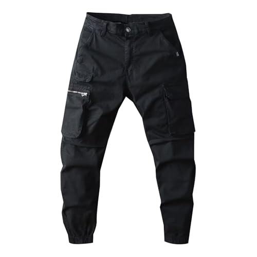 Mens Relaxed Fit Cargo Pants Comfortable Workout Stretch Tactical Pants Zipper Pocket Lightweight Straight Leg Baggy Trousers