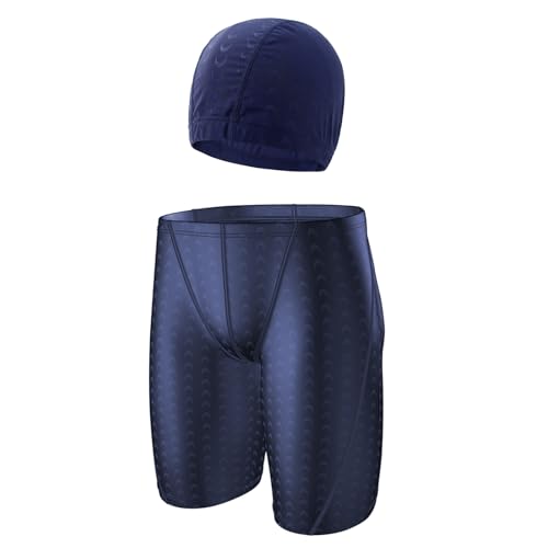 Blithestars Boys Swim Jammers Swim Trunks Kids Competitive Swim Team Suit Athletic Quick Dry Swimming Shorts with Cap UPF 50+