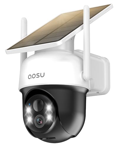 AOSU Solar Camera Security Outdoor - 100% Wire-Free Security Cameras Wireless Outdoor for Home Surveillance with Fixed Sol...