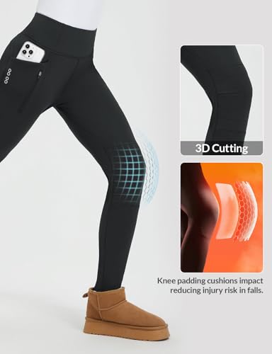 baleaf Thick Leggings for Women Water Resistant Snow Pants Fleece Lined Leggings Winter Ski Hiking Pants with Zip Pockets