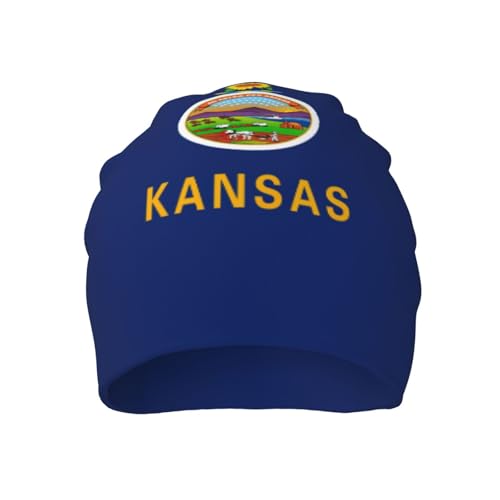 sackhg Kansas State Flag Print Winter Beanie Hat Men Women Soft Lightweight Thermal Cap for Outdoor Skiing Wear Black