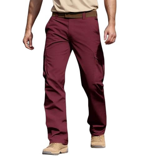 Men's Wide Leg Cargo Pants High Elastic Waist Cotton Drawstring Pants Casual Comfort Lightweight Hiking Trousers with Pocket