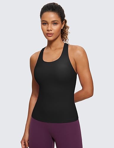 CRZ YOGA Butterluxe Workout Racerback Tank Tops for Women - Padded Athletic Spandex Yoga Shirts with Built in Bra