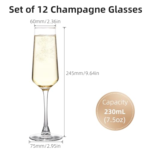 Champagne Glasses, Set of 12 Champagne Flutes with Unique Shape, Long stem Sparkling Wine glasses for Party, Restaurant, B...