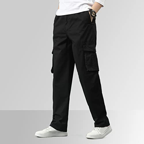 Mens Plus Size Cargo Pants Y2K Trendy Casual Elastic Waisted Cotton Pants Loose Fit Lightweight Straight Leg Hiking Trousers