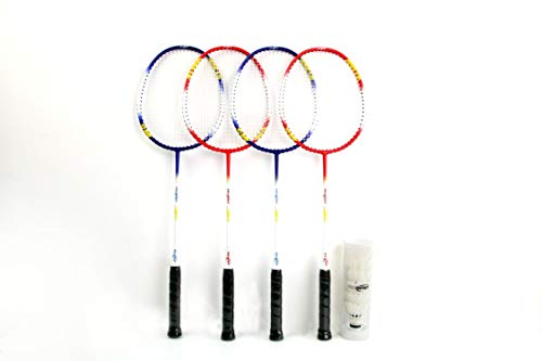 Pro Impact Badminton Racket Set - Lightweight Aluminum Head Rackets with Steel Shaft, Feather Shuttlecocks, Durable Carryi...