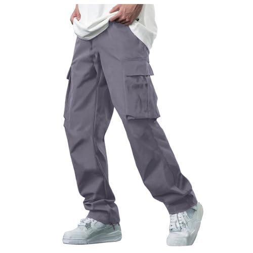 Casual Cargo Pants for Men Workout Adjustable Waistband Hiking Athletic Pants Loose Baggy Straight Leg Breathable Trousers