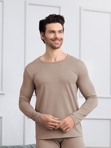 URATOT Men's Thermal Underwear Tops Crewneck Fleece Lined Long Sleeve Shirts for Men Base Layer Cold Weather Winter