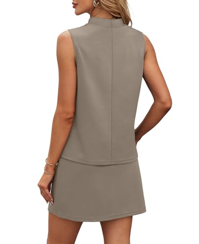 XIEERDUO Two Piece Skirt Sets for Women Summer Beach Vacation Outfits Mock Neck Tops Tennis Skirt Lounge Matching Sets