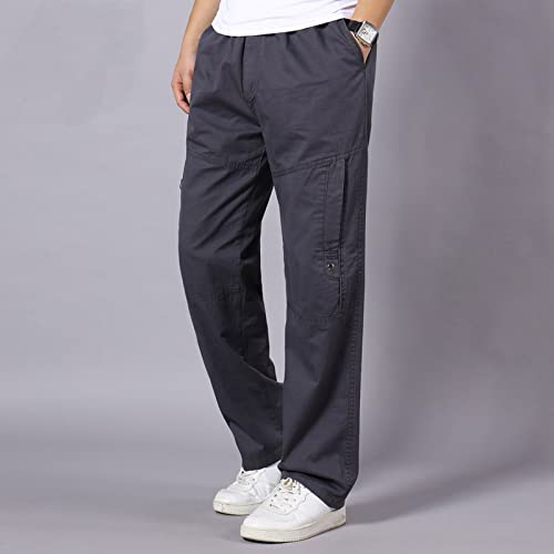 Men Plus Size Cargo Pants Casual Elastic Waisted Trendy Comfort Pants Lightweight Cotton Outdoor Hiking Straight Leg Trousers