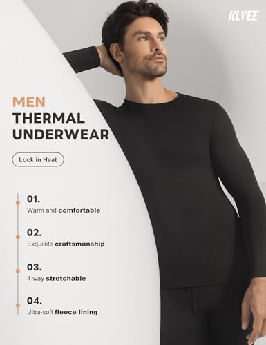 Long Johns Thermal Underwear for Men with Fleece Lined,Base Layer Top and Bottom Set for Cold Weather