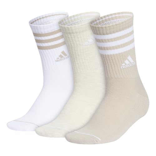 adidas Women's Crew Socks, 3-Stripe Cushioned Socks with Arch Compression, Comfortable, Stylish and Sweat-Wicking, 3-Pack