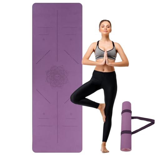 Yoga Mat Non Slip, Anti-Tear 0.24" Thick TPE Yoga Mats for Women and Men, 72"x24" Exercise & Fitness Mat with Carrying Str...