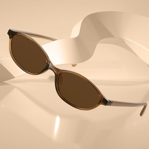 KUGUAOK Retro Oval Sunglasses for Women 90s Design Small Cat Eye Sun Glasses UV Protection Y2k Trendy Narrow Shades