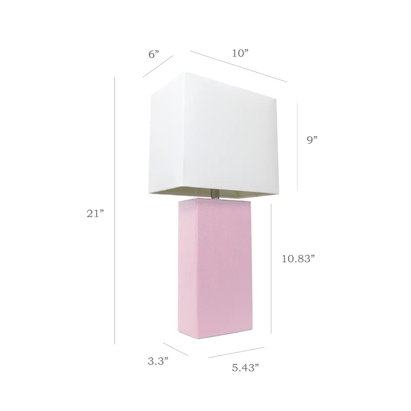Elegant Designs Modern Leather Table Lamps, Blush Pink, 10X6X21, 2 Pack, Lc2000-Bpk-2Pk, White Fabric Shades