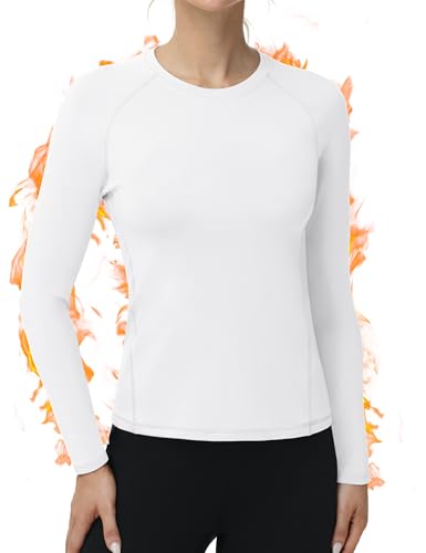 RIKUAOU Long Sleeve Thermal Shirts for Women, Fleece-Lined Undershirts Base Layer Tops for Running Workout Cold Weather