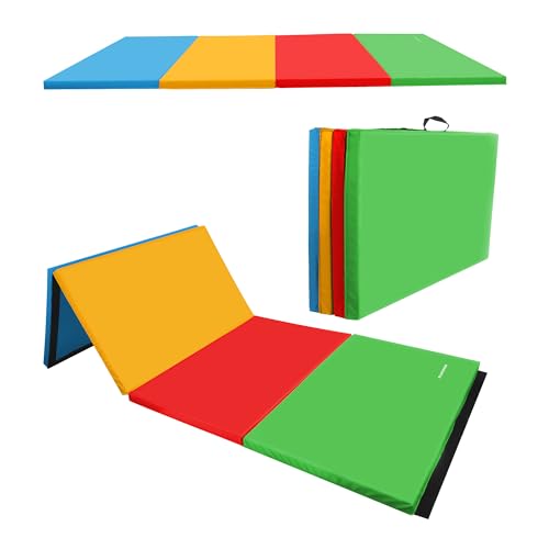 BalanceFrom 6x4 Feet 4-Panel Folding Gymnastics Mat – 2-Inch Thick Pad with Vinyl Surface and Carrying Handles for Tumblin...