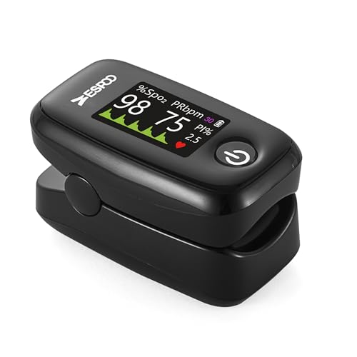 Pulse Oximeter Fingertip, Black, Blood Oxygen Saturation Monitor with TFT Display, SpO2 and Heart Rate Measurement Device
