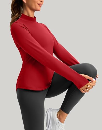 G Gradual Thermal Shirts for Women Long Sleeve Mock Neck Fleece Tops Running Workout Cold Weather Gear with Zip Pocket