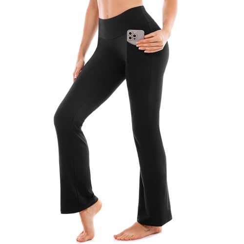 SINOPHANT Flare Leggings for Women with Pockets,High Waisted Tummy Control Bootcut Yoga Pants for Women Soft Bell Bottoms