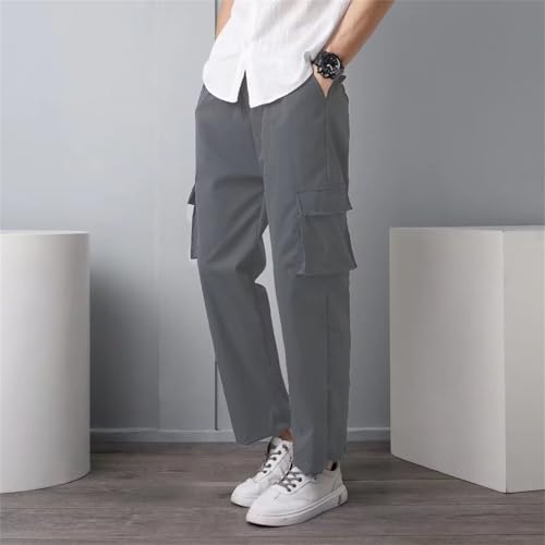 Men's Oversized Cargo Pants Drawstring Elastic Waisted Fashion Cotton Pants Straight Leg Athletic Jogger Lightweight Trousers